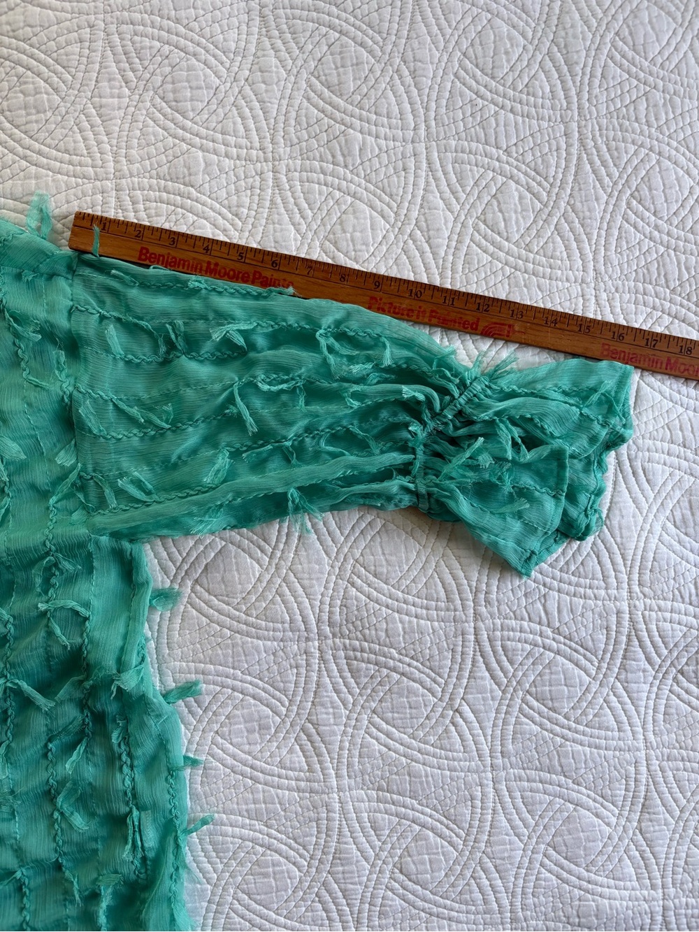 Zara XL Mint Teal V-Neck Textured Long-Sleeve Blouse - Picture 6 of 8